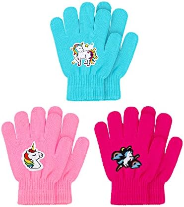3 Pairs Unicorn Winter Gloves Full Fingers Knitted