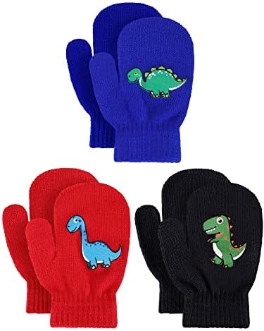 3 Pairs Winter Dinosaur Knit Mittens