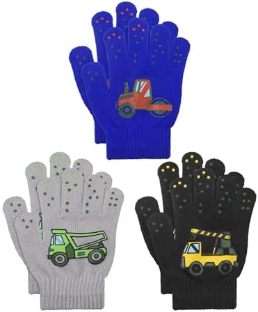 3 Pairs Winter Knitted Gloves Boys Girls Full Finger Warm