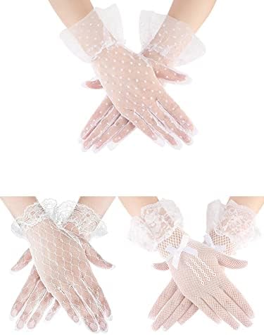 3 Pairs Women Lace Gloves Short Sheer Dot