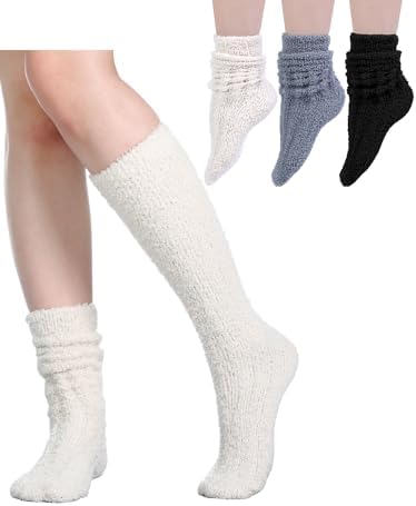 3 Pairs Women Slouch Socks Winter Stacked Boot Socks Warm Coral Fleece