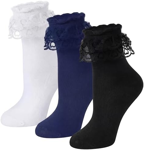 3 Paris Women Heart Ruffle Socks Lace Frilly Ankle Comfortable Cotton
