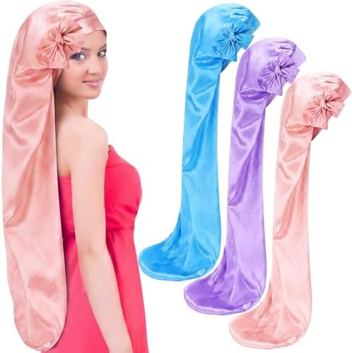 3 Pcs 40 Inches Extra Long Satin Bonnet for Sleeping Silk hair Bonnet
