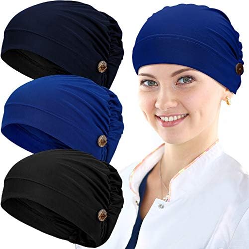 3 Pcs Bouffant Caps with Buttons