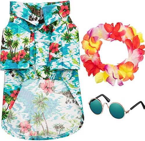 3 Pcs Dog Hawaiian Costume Shirt Sunglasses Wreath