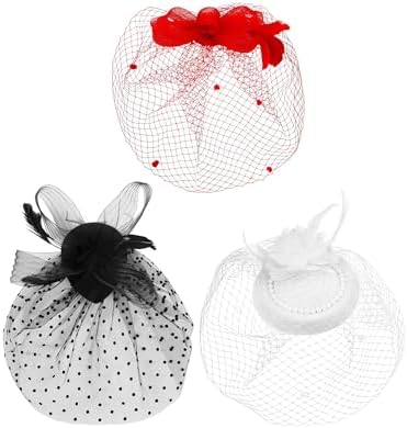 3 Pcs Fascinators Hats Women Funeral Veil Mesh 3Color