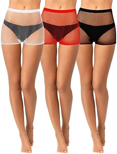 3 Pcs Fishnet Shorts Women High Waisted Mesh Slip Elastic
