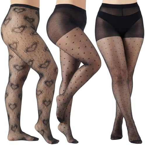 3 Pcs Halloween Heart Polka Fishnet Tights Black XXL Modern Style