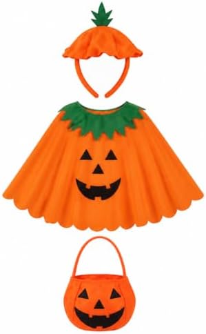 3 Pcs Halloween Pumpkin Costume Women Poncho Cloak Headband Bag