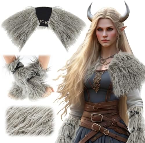 3 Pcs Halloween Viking Costume Accessories for Women Cosplay Gray