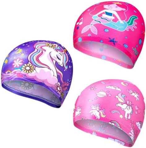 3 Pcs Kids Swim Caps for Boys Girls Age 2-12 Swimming Hat