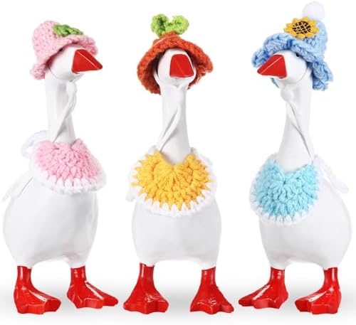 3 Pcs Mini Desk Goose Outfits 7 Inch Mini Knitting Hat and Bandana