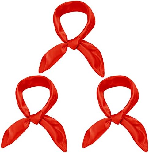 3 Pcs Red Satin Square Scarf Neck Hair Scarf for Women 23 Inch