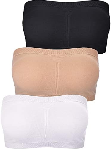 3 Pcs Women's Bandeau Strapless Bras L 3Color