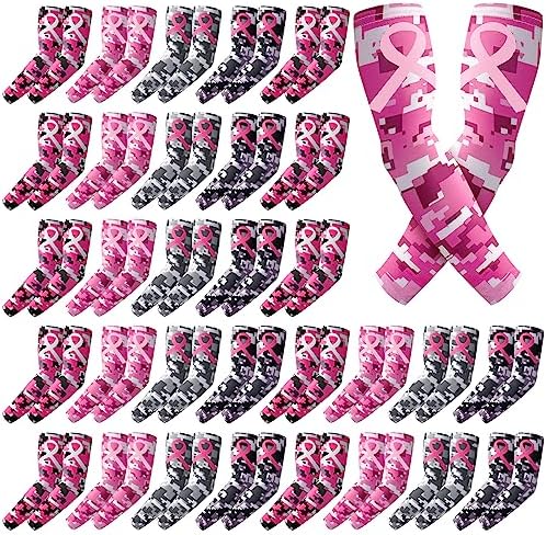 32 Pair Pink Ribbon Arm Sleeves Compression Cooling UV Sun