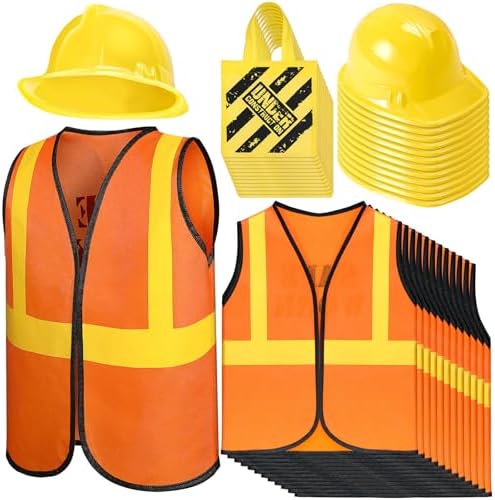 36 Pcs Kids Construction Worker Costume Vest Hat Bag