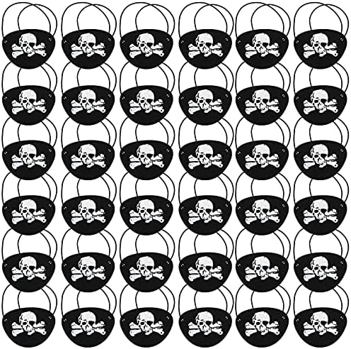 36 Pieces Pirate Eye Patches for Kids Adults Black Felt Captain Skull