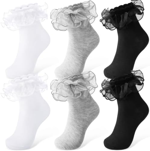 3pair Women Big Ruffle Socks