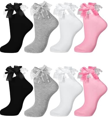 4-12 Pairs Women's Frilly Ruffle Ankle Sock 2Color 4 Pairs
