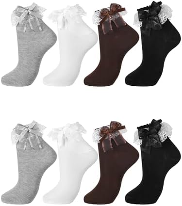 4-12 Pairs Women's Frilly Ruffle Ankle Sock Assorted Color 4 Pairs