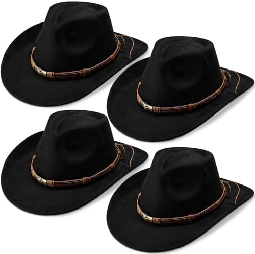 4 Pack Halloween Felt Cowboy Hat for Women Men Suede Black