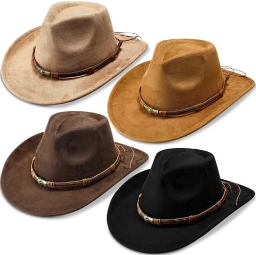 4 Pack Halloween Felt Cowboy Hat for Women Men Suede Multicolor