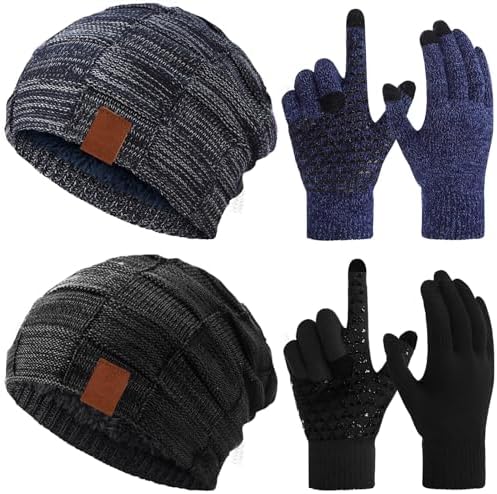4 Pack Winter Hats for Men Beanie Black Navy Blue Cyan