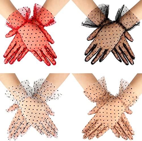 4 Pair Tea Party Lace Gloves for Women Ladies Wedding Elegant Short