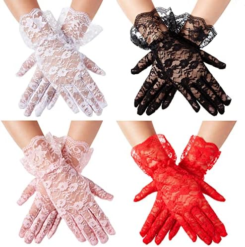 4 Pair Tea Party Lace Gloves Women Wrist