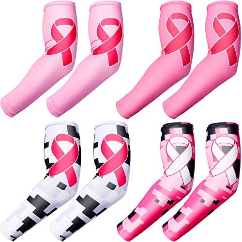4 Pairs Breast Cancer Arm Pink Ribbon Sleeves