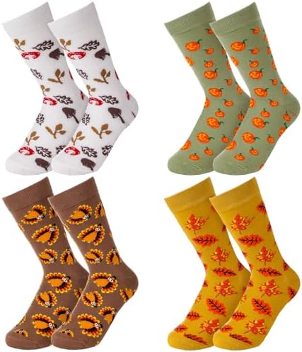 4 Pairs Fall Socks Women Thanksgiving Socks Autumn