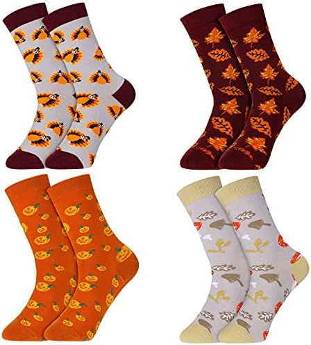 4 Pairs Fall Socks Women Thanksgiving Socks Classic