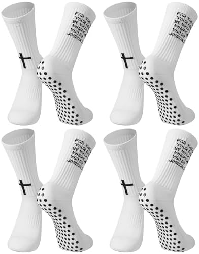 4 Pairs Grip Cross Soccer Socks Anti-slip Grips Sports Sock with Faith