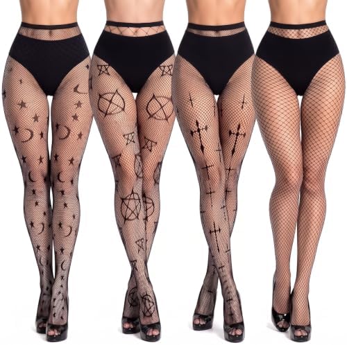 4 Pairs Halloween Fishnet Stockings for Women
