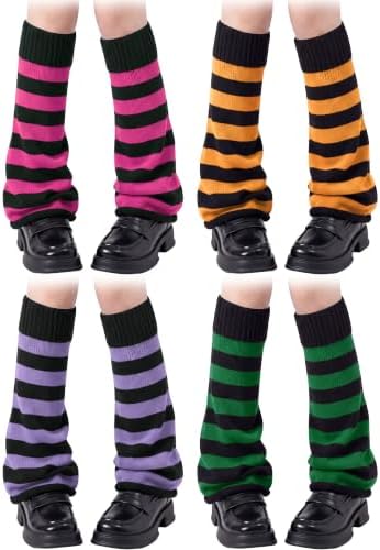 4 Pairs Halloween Leg Warmers for Women 4Color Stripes