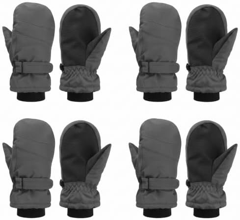 4 Pairs Kids Mitten Waterproof Ski Gloves Carbon Gray 5-8Y