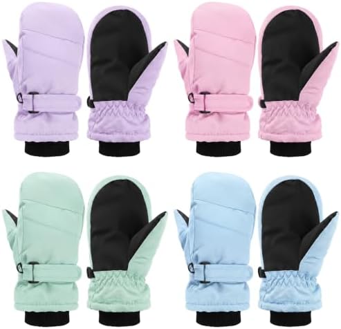 4 Pairs Kids Winter Waterproof Ski Gloves Candy 5-8Y