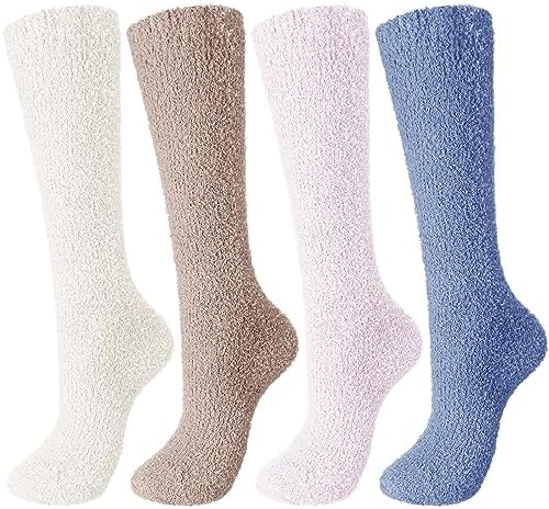 4 Pairs Knee High Socks Long Fuzzy Socks 3Color