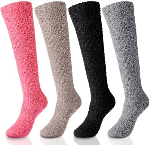 4 Pairs Knee High Socks Long Fuzzy Socks 4Color