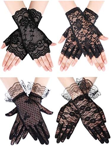 4 Pairs Lace Gloves for Women Girl