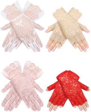 4 Pairs Lace Gloves Women Girl