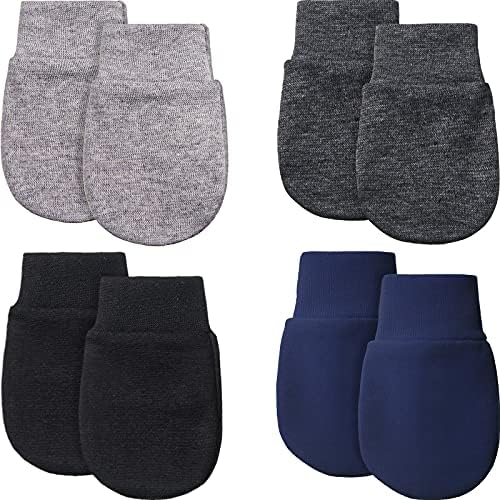 4 Pairs Newborn Baby Mittens Cotton No Scratch for 0-6 Months