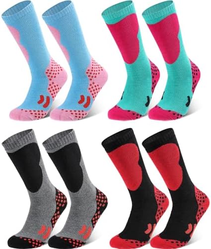 4 Pairs Ski Socks Boys Girls Knee High Winter Warm