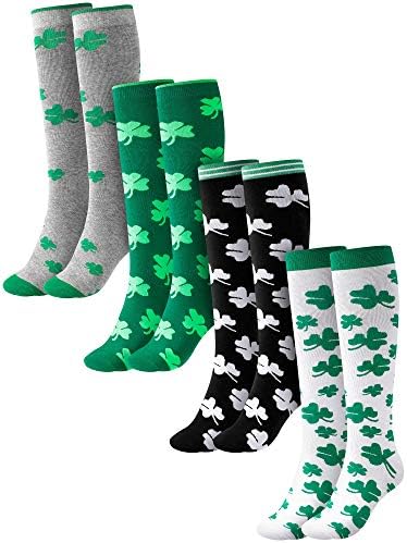 4 Pairs St. Patrick's Day Socks Shamrock Knee High Socks Irish Costume