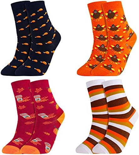4 Pairs Thanksgiving Socks for Women Men