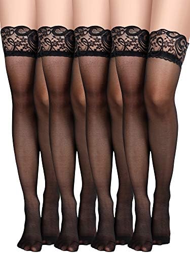 4 Pairs Thigh High Stockings Lace Tights Silky Sheer Lingerie Stocking