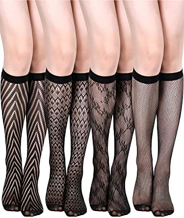 4 Pairs Women Fishnet Knee High Stocking Fashionable Black Cute