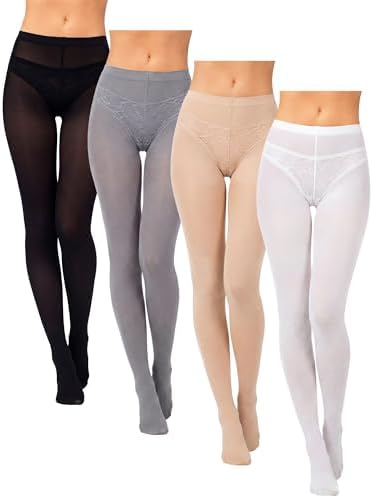 4 Pairs Women Opaque Tights White