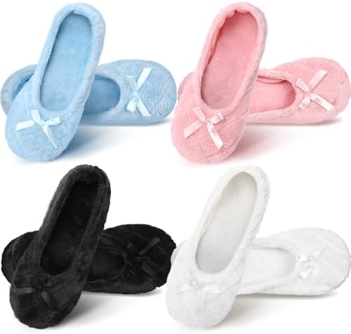 4 Pairs Women's Ballet Slippers Non Slip Socks