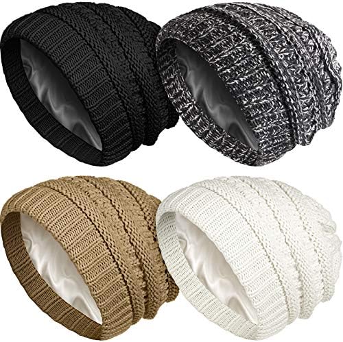 4 Pcs 3/4 Pcs Satin Lined Winter Beanies for Women Earth Tones